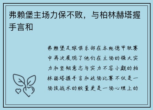 弗赖堡主场力保不败，与柏林赫塔握手言和
